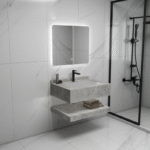 مغسلة ديكور راقية  رمادي مع مرآة مضيئة / مقاسات 60 / 80 / 100 سم