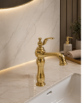 خلاط مغسلة كلاسيك ذهبي طويل – فخامة ملكية بتصميم فاخر - Luxury Classic Gold Basin Mixer