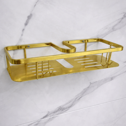 رف حمام جداري فاخر باللون الذهبي بتصميم مودرن مع علاقات متعددة