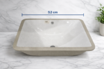 حوض مغسلة مستطيل 52 سم – أبيض بحافة بيج | حوض سيراميك فاخر