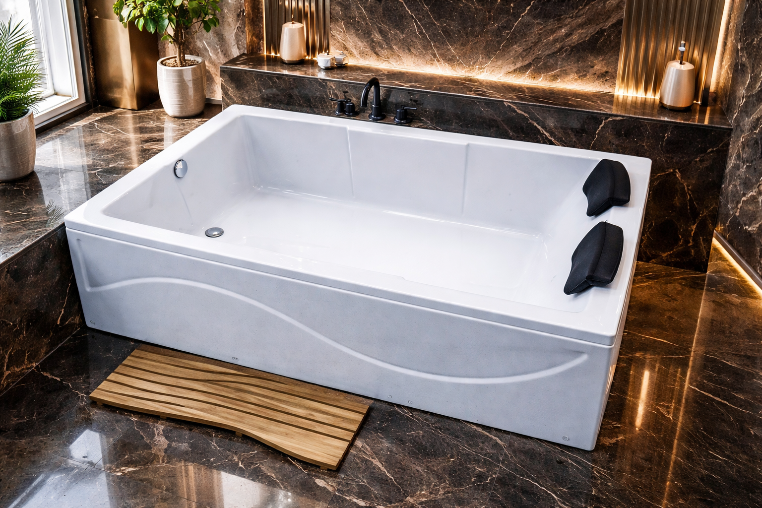 حمام فاخر مع حوض استحمام أنيق