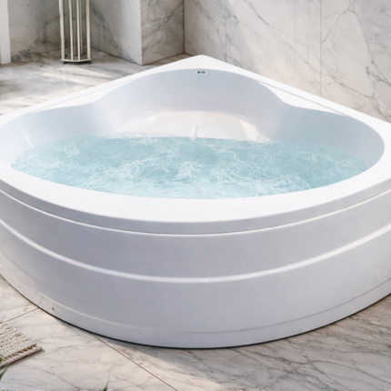 بانيو زاوية مودرن فاخر – تصميم انسيابي أبيض عالي الجودة